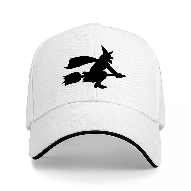 Witch Flying On Broomstick Black Baseball Cap Halloween Magic Theme Design Unisex Adjustable Hat for Adults