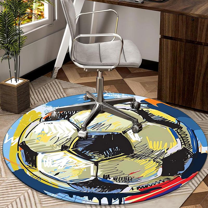 Soccer Ball Artwork Round Carpet Chair Cushion Round Entryway Rug, Soft Round Rugs for Living Room, Bedroom, Circle Carpet Decor Gifts
