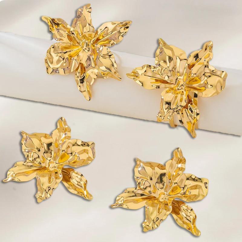 Exaggerated Fashion Personality Trend Alloy Big Flower Stud Earrings Bracelet Simple Niche Versatile Models