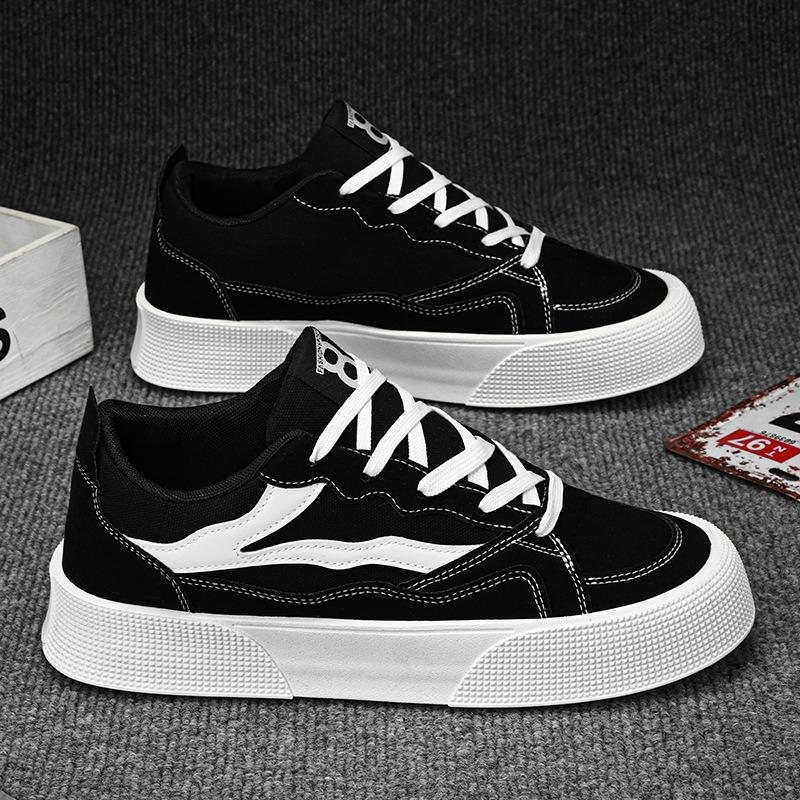 Herren Canvas Schuhe Mode Einfarbig Weiß Plateau Sneaker Low Top Lässig Schnürschuhe Männlich Bequem Skateboard Sportsneaker