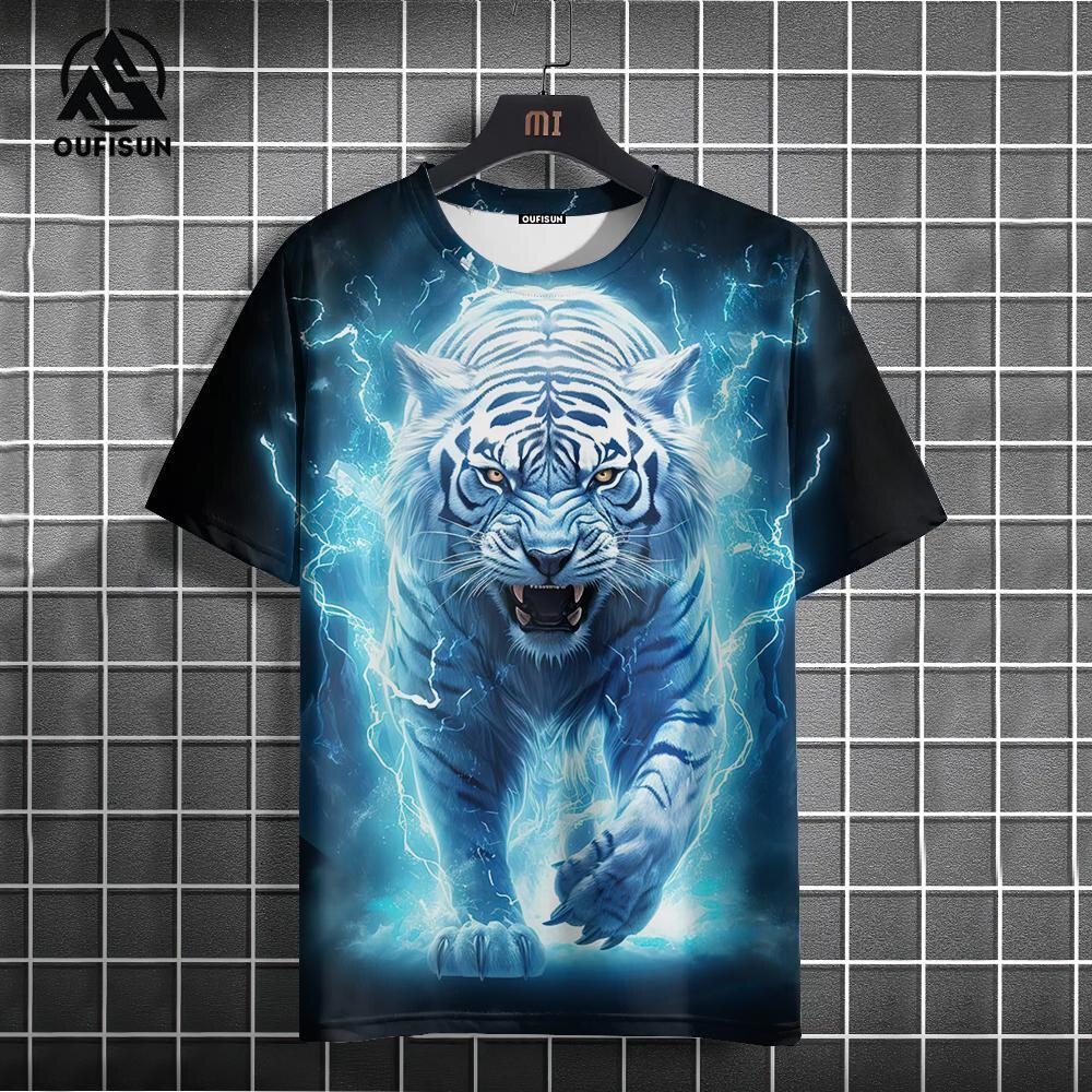 Vintage Tiger T-Shirt Men's Short Sleeve Top Loose Men's T-Shirt