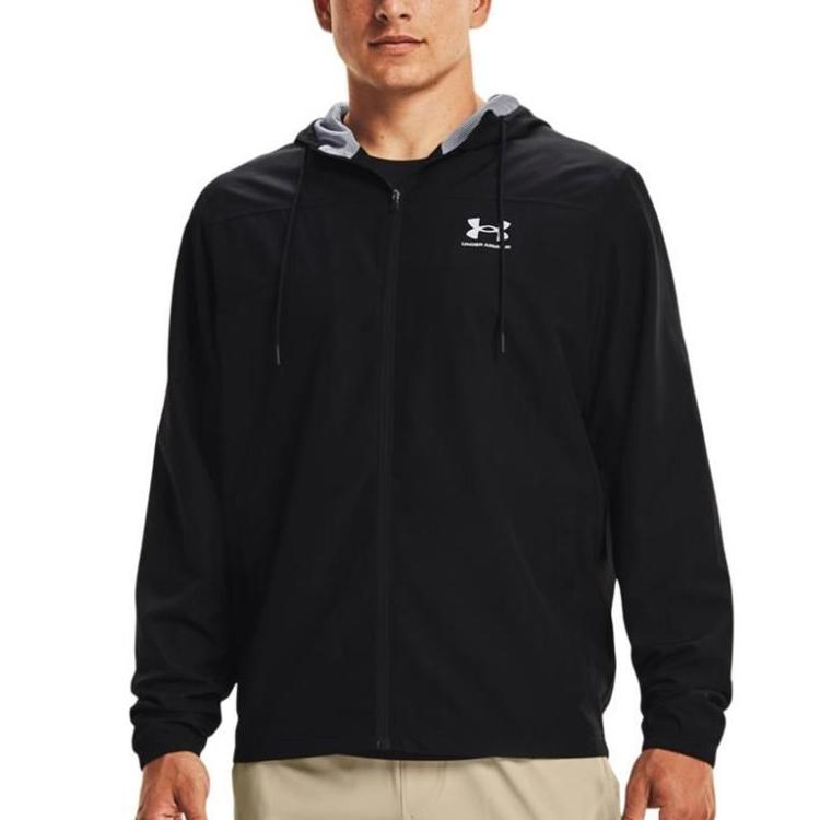 Under Armour Letter Logo Print Breathable Hooded Windbreaker Men Outerwear Black 1361621-003