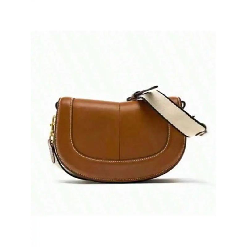 Brown Premium Wide Shoulder Strap Single Shoulder Crossbody Bag for Commuting and Leisure, Saddle Bag for Women