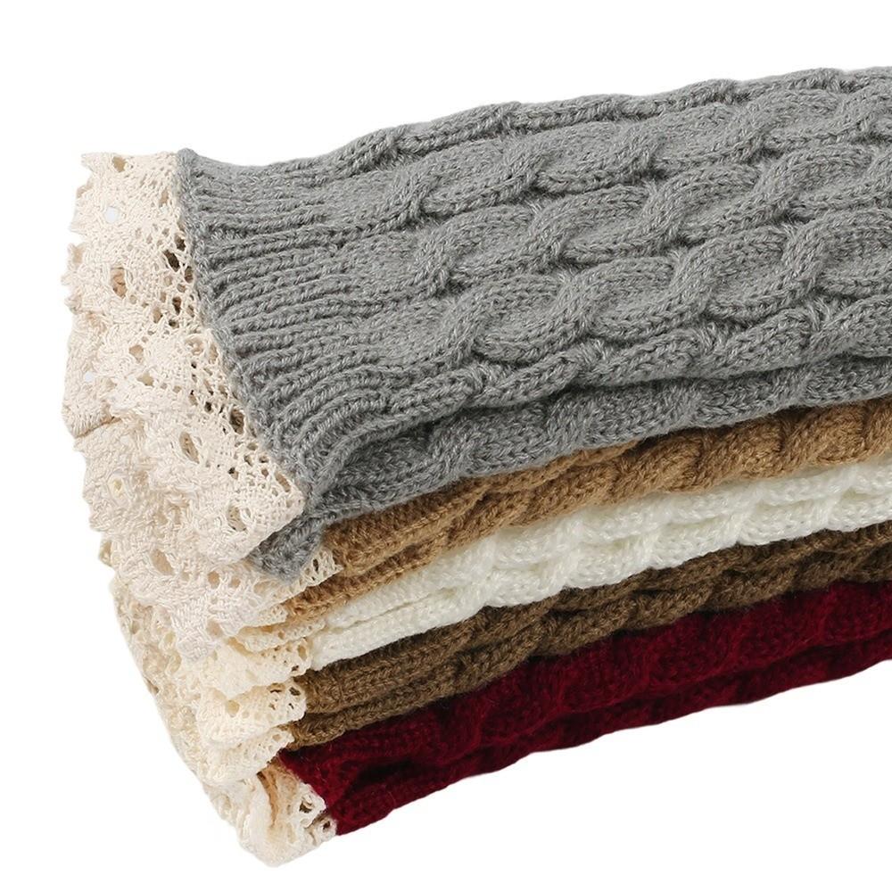 Long Fingerless Mittens Lace Trim Women Knitted Gloves Fashion Arm Warmers Writting Friendly
