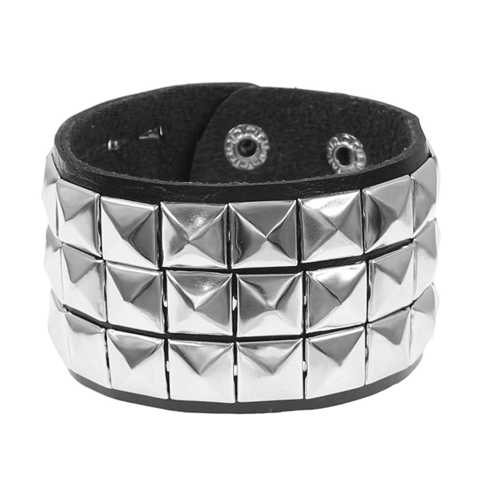 

Браслет в стиле панк с квадратными шипами, уникальный браслет с заклепками, модный браслет с кожаной текстурой для повседневного использования и вечеринок 3