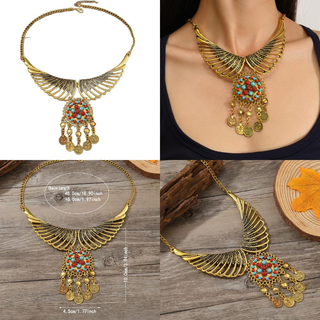 Bohemian Angel Wings Necklace With Geometric Pendant And Multilayer Chain For Women And Men
