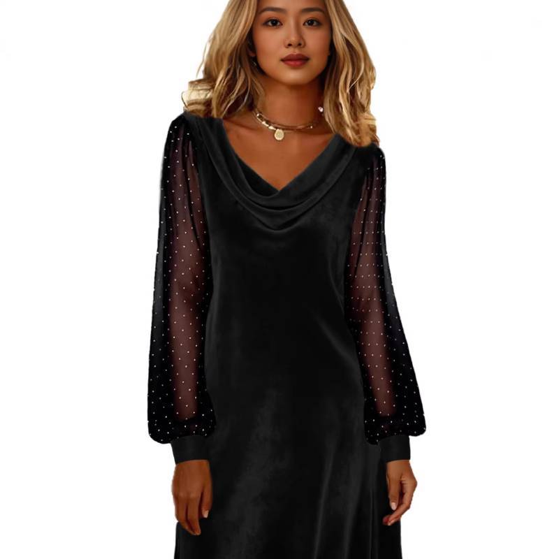 Polyesterlong Sleeve A Line Dress With Sequins For Casual Wear