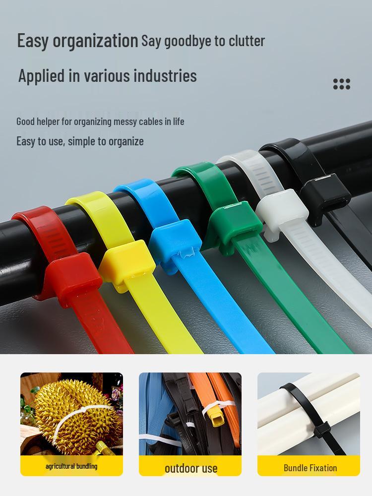 Adjustable Colored Nylon Zip Ties with Widened Plastic Buckle - Reusable Cable Straps