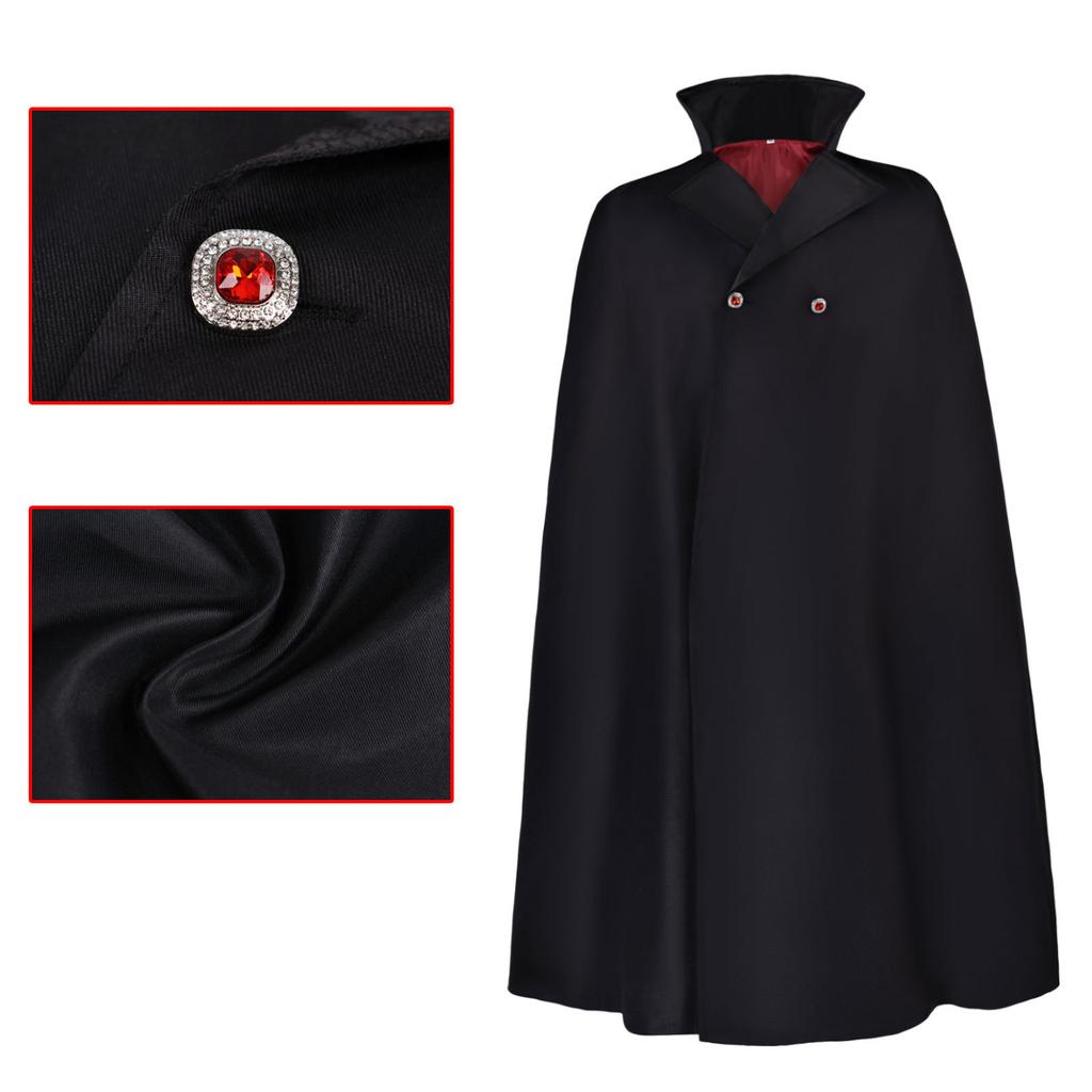 Gothic Vampire Count Cloak, Long Stand Collar Cape Black Red Lining Halloween Coat