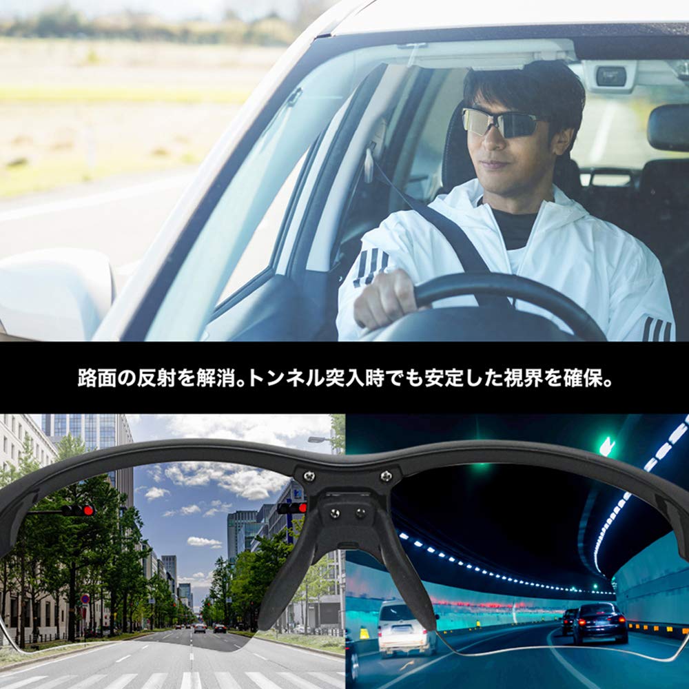 Instant Photochromic Polarized Sports Blocks of UV Asian Fit A-FIT Men's Sunglasses, 99.9% Rays, Design, Black, AF-801P-C1