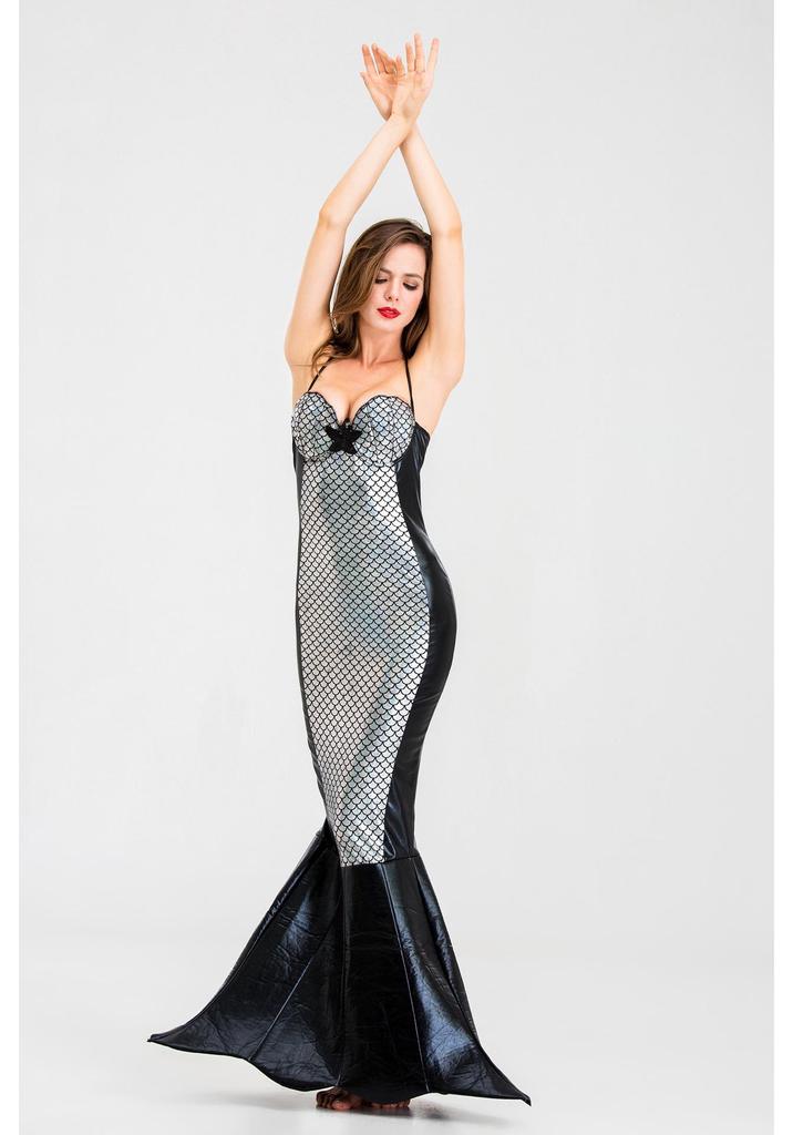 Abito da Sera da Sirenetta Principessa Senza Spalline con Paillettes per Adulti - Costume di Halloween