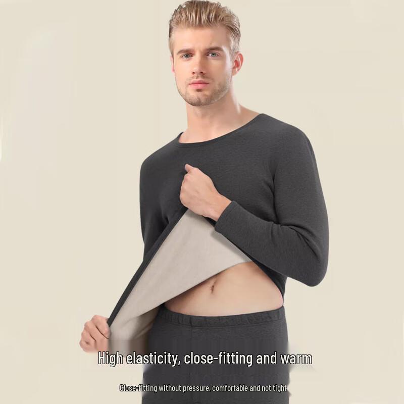 Langsha Men's 7A Antibacterial De Velvet Thermal Underwear Set