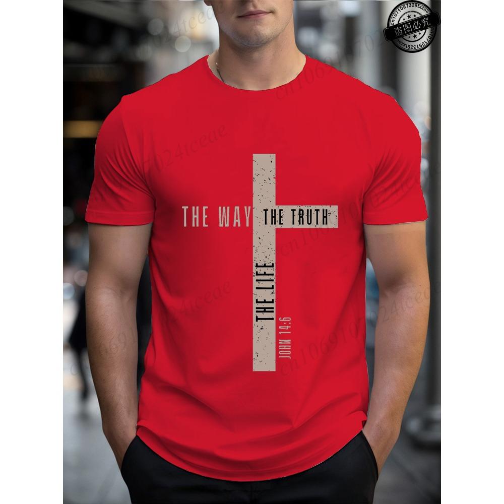 Mens Jesus Is King T-Shirts,The Way The Truth The Life Tops,Bible Verse Jesus Shirt,Mens Christian T-Shirt,Cross Vintage Tees