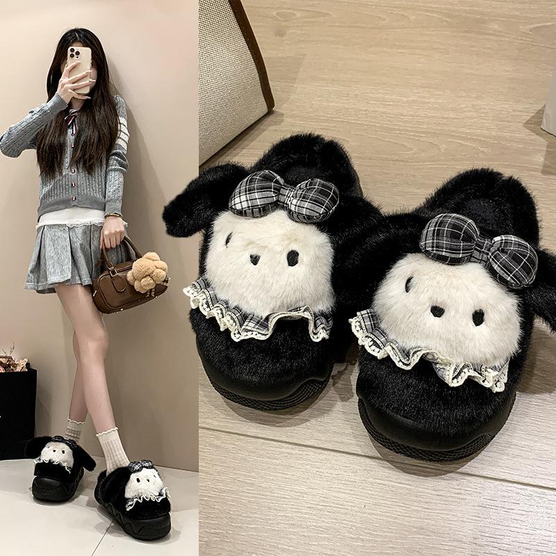 Niedliche Kätzchen Baumwollpantoffeln Damen Herbst und Winter 2025 neu dicksohlige Scheiße-treten Tasche und Plüsch warme Winterpantoffeln