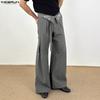 INCERUN Men Casual High Zipper Waist Embroidery Loose Long Wide Legs Pants Trousers