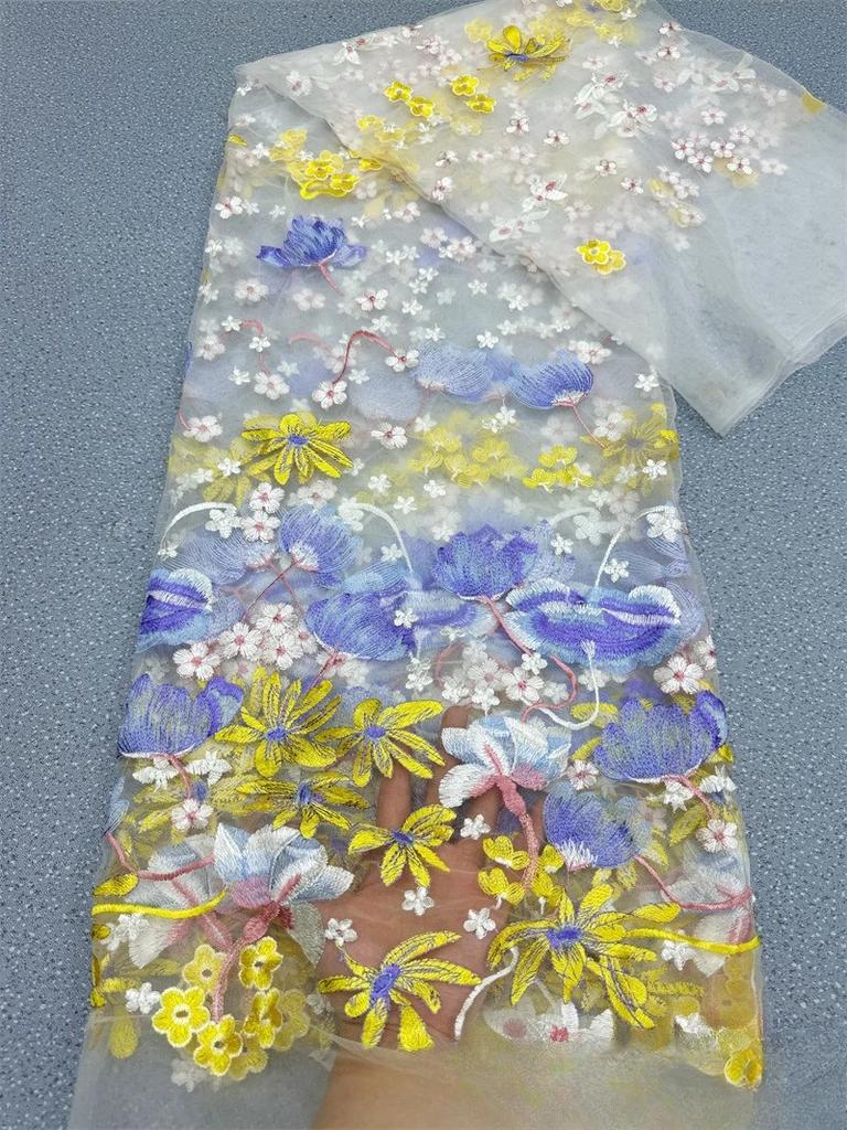 Wide 130cm Flower Embroidery Fabric Soft Tulle Nigerian Lace Fabrics Bridal Wedding Dress Cheongsam Prom Dress Applique Crafts