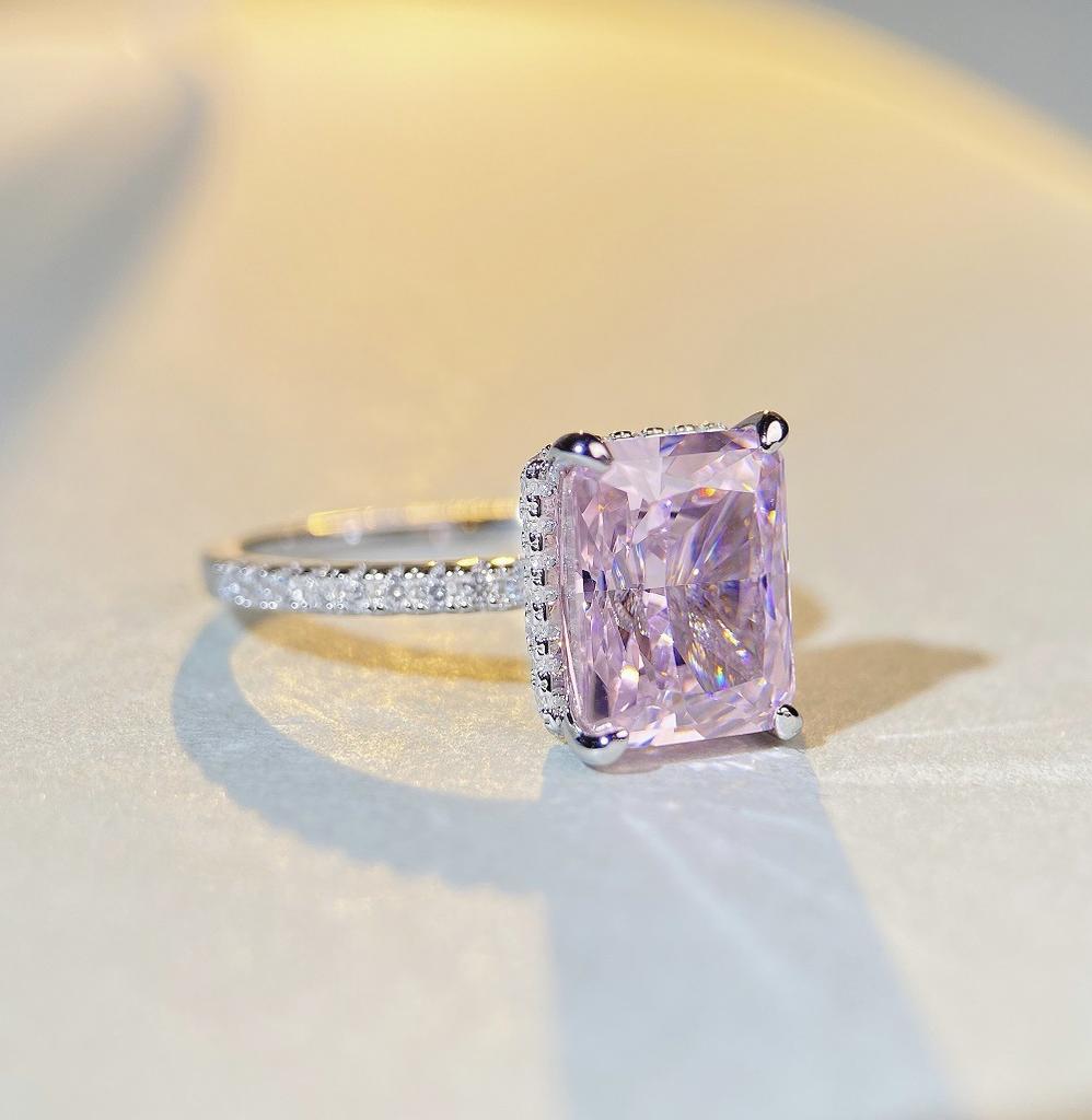 Tancise S925 Sterling 8*10 Pink Diamond High Carbon Finger Woman
