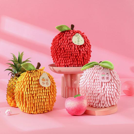 Chenille Hand Towel Cute Persimmon Fruit Super Absorbent Soft Shaggy Hanging Loop Quick Drying Bathroom Kitchen Towel New Year Gift
