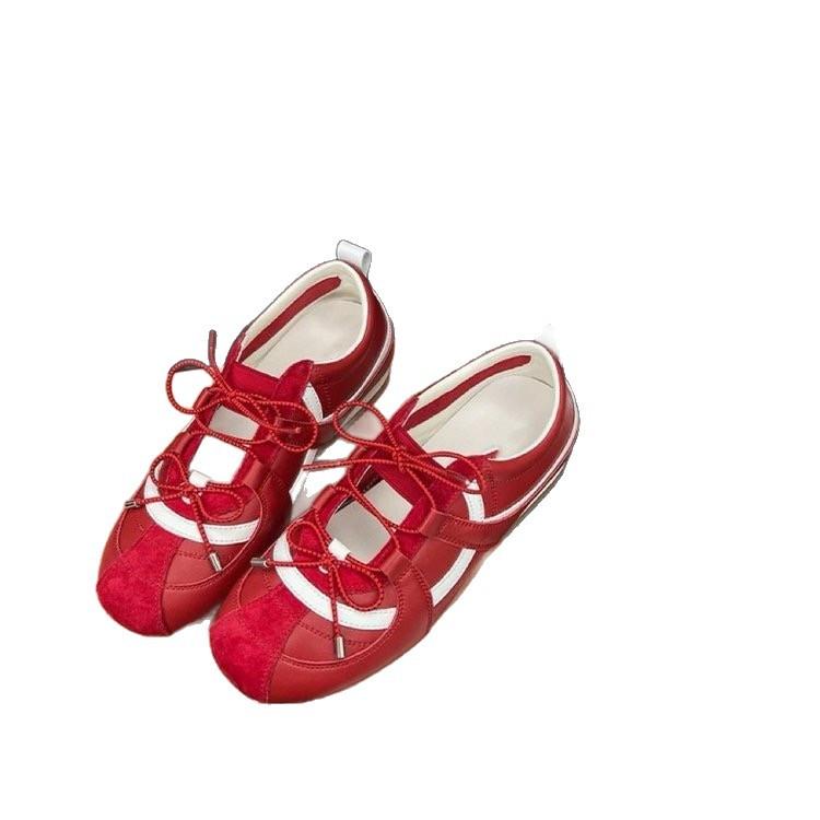 Sheepskin Version~ Silver German Training Shoes Women's Flat-soled Ballet Shoes Retro Summer Versatile Soft-soled Sports and Leisure Board Shoes