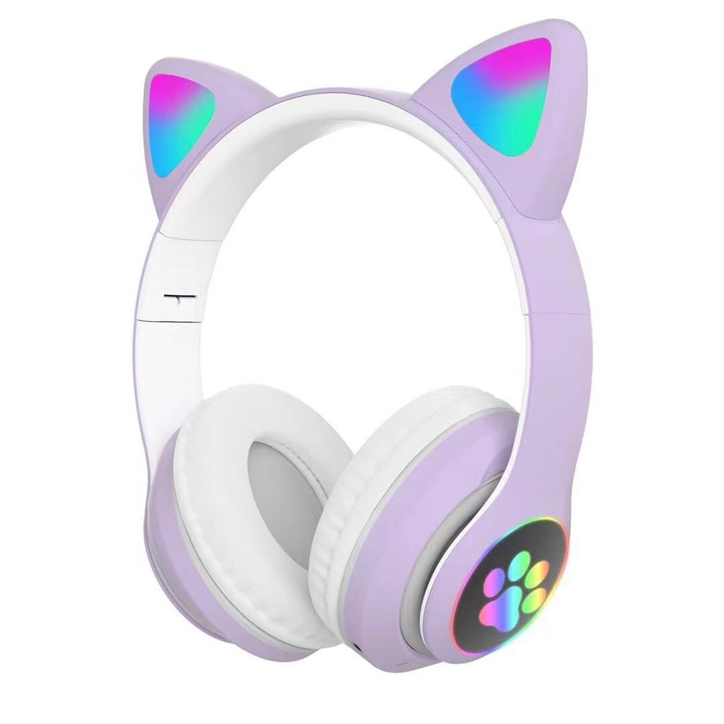 Cute Cat Ears Luminous Bluetooth Headset Folding Card Headset Wireless Headset