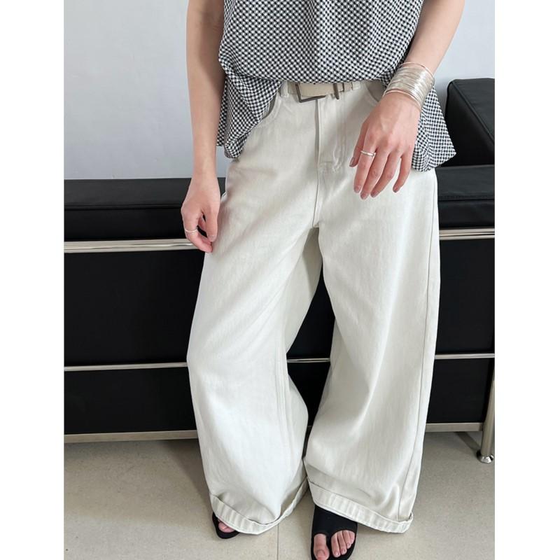 Johnature Casual High-waisted Jeans Women Korean Versatile Wide-leg Full Length Denim Women Pants