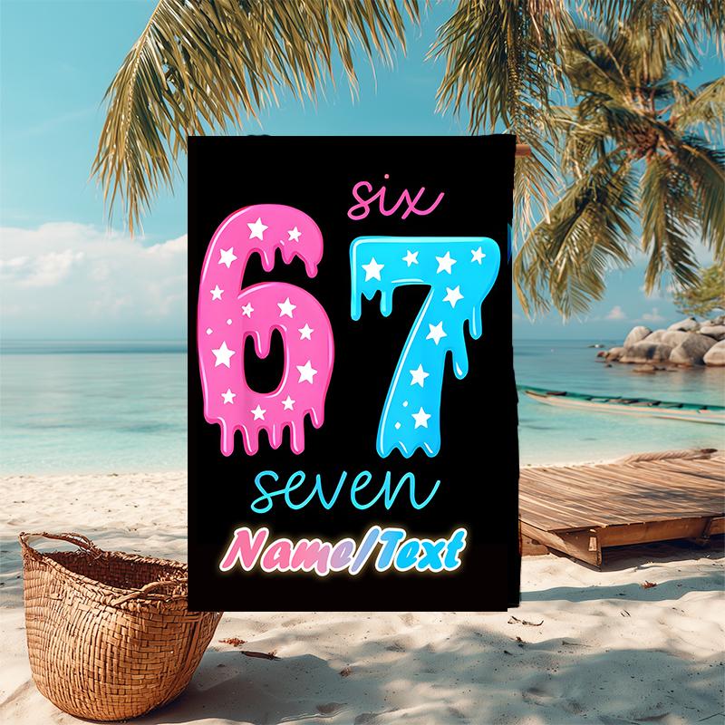 1PC Custom Name "Sixty-Seven Stars Drip" Beach Towel Highly Absorbent And Sand-Resistant Towel for Swimming, Pool, Yoga, And Travel Lightweight