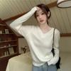 Design Button V-neck Fake Two Pieces Pure Apricot Knitted Sweater Women's Autumn Ins Loose Lazy Wind Sweater