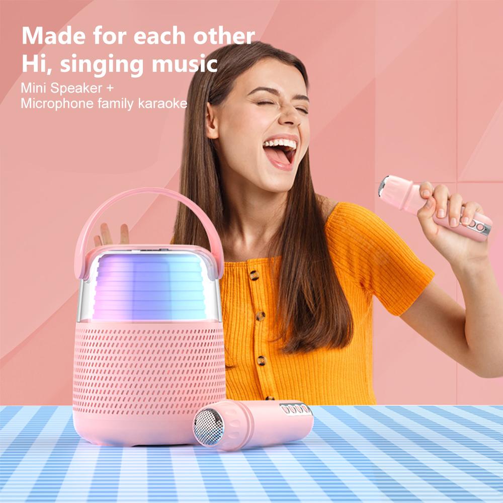Barevná světla Domácí reproduktor Mini Karaoke Machine Dětský Přenosný Bluetooth reproduktor s bezdrátovým mikrofonem Rodinný reproduktor