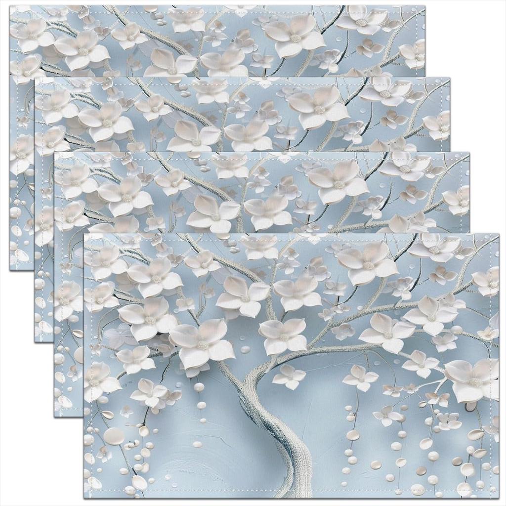Botanical Floral Printed Placemats Set of 4 Floral Table Mats Placemat 12"x18" Natural Theme Placemats