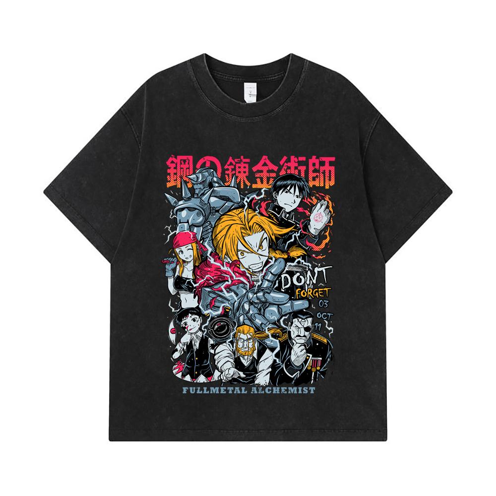 275 GSM gewaschene T-Shirts 100% Baumwolle Fullmetal Alchemist V1 Druck Unisex Schweres Baumwoll-T-Shirt