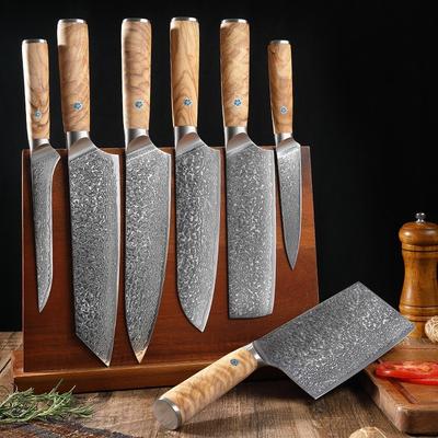 WAIKIN Japanisches 7-teiliges Damast Koch Kiritsuke Santoku Schäl Ausbein 67 Lagen Beidhändig Poliertes Küchenmesser Set
