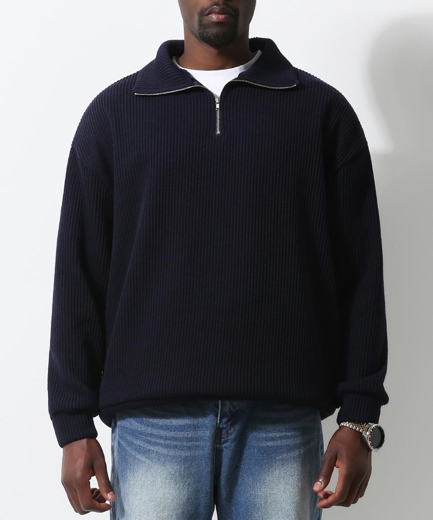 Seuteulaikeu Volume Rib Half Zipper Pullover (Navy)