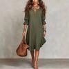 Solid-color, Ethnic-style, Loose-fitting, Figure-hugging and Slimming Seven-inch Sleeve Casual Resort Dress