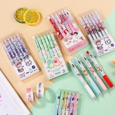 Набір мультяшних гелевих ручок: Набір з 6 чорних кулькових ручок у коробці, милі, для студентів, різдвяні подарунки