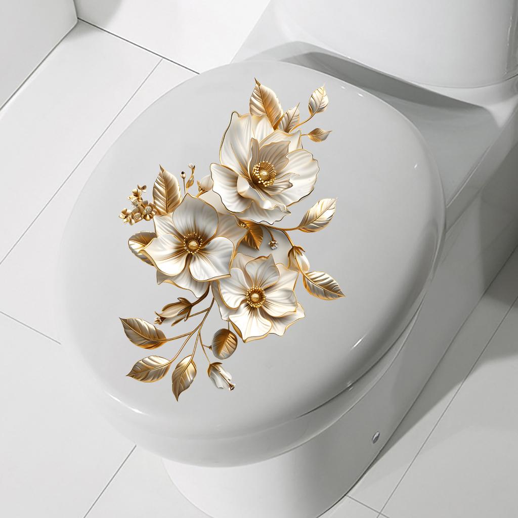 Bathroom Toilet Stickers Modern Minimalist Golden Flowers Pattern Self-adhesive Paintings For Bathroom Living Decorations