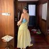Sweet Yellow Plaid Halterneck Yellow Dress Women's Summer Cautionary Machine Backless A-line Skirt Temperament Long Skirt