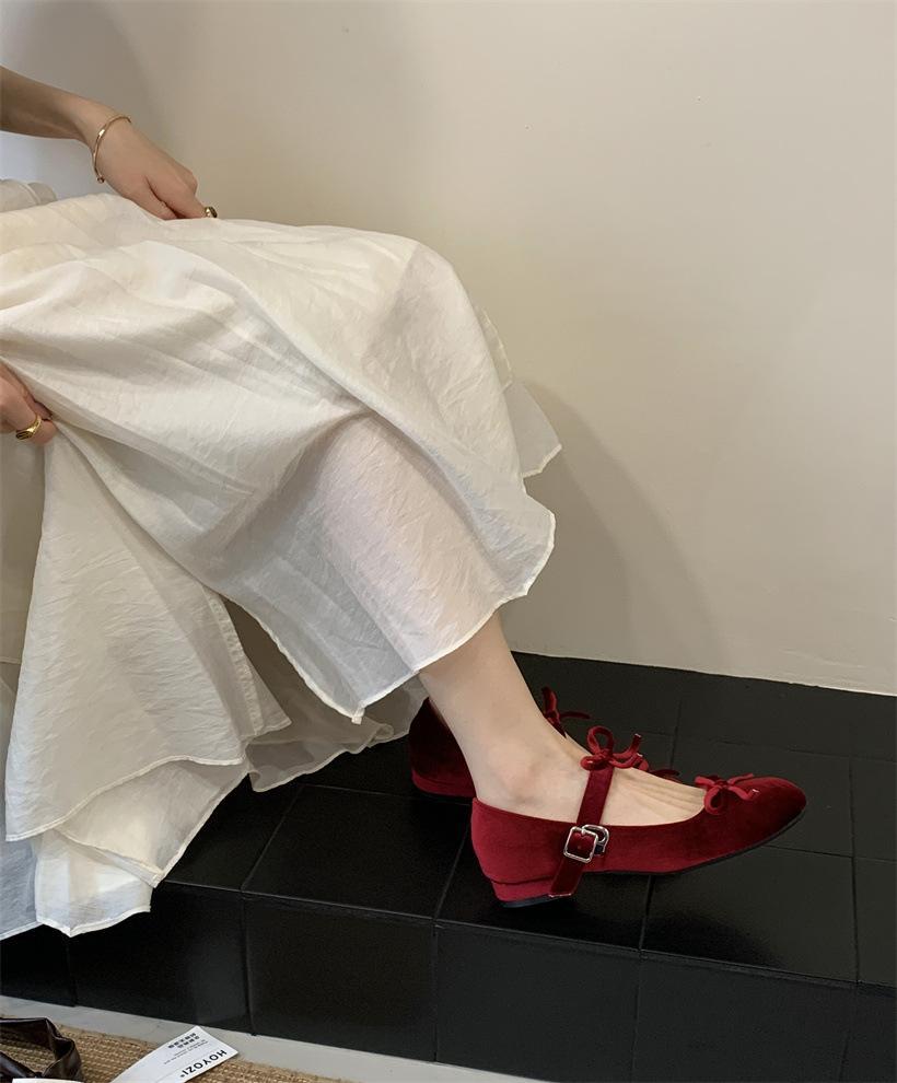 

~ Coarse heel French evening breeze bow square head Mary Jane single shoes women s shoes 2025 new models 39 червоний