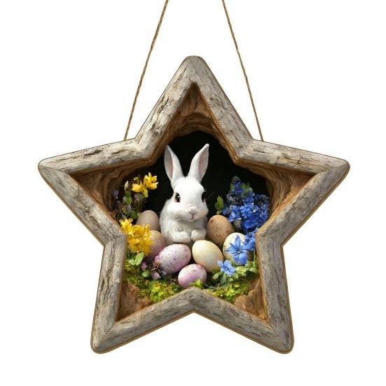 Påskkrans Kaninskylt Trähängande Hänge Rustik Högtidsdörr Väggdekor för Hem Trädgård Yttervägg Öppen spis Festlig Festdekor