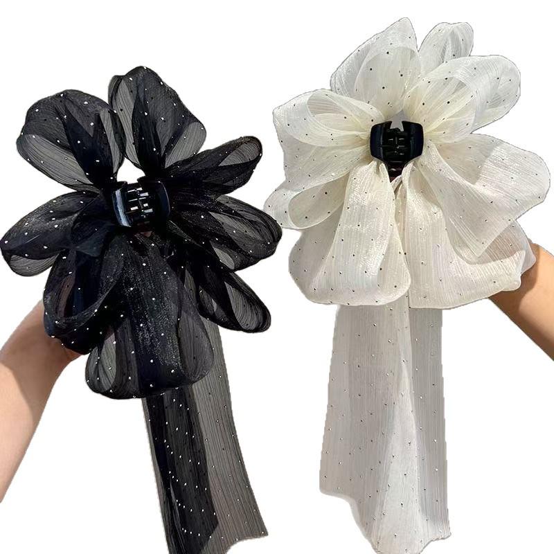 Barrette à cheveux en maille avec grand nœud en ruban – Accessoire élégant pour demi-queue