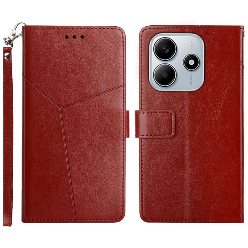HT01 For Xiaomi Redmi Note 14 5G Case Y-Shaped Lines Imprint Leather Phone Cover