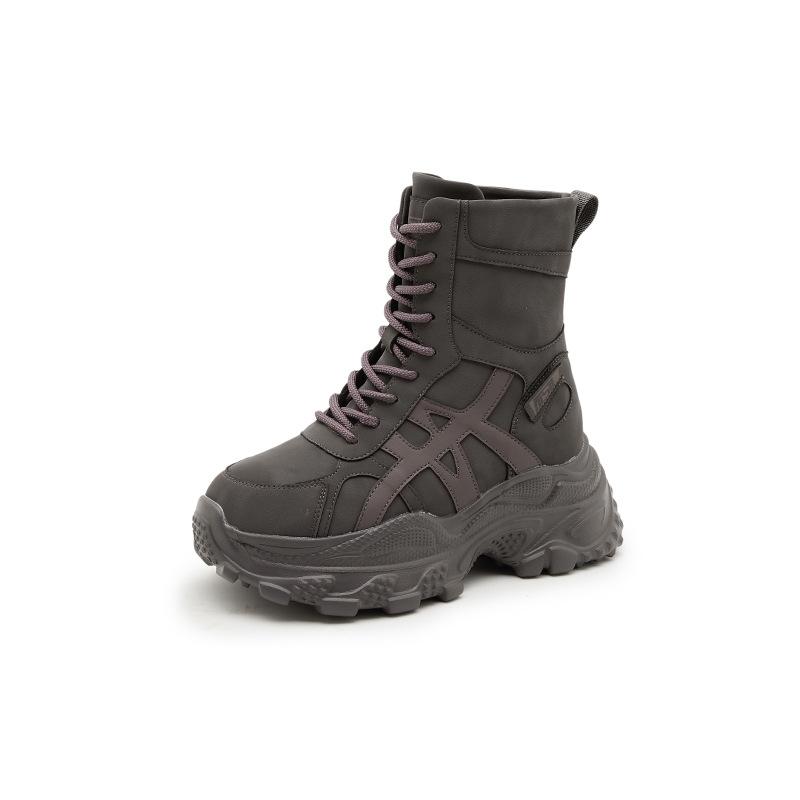 Inner height increase 2025 autumn and winter platform cowhide high-top shoes fleece thickened dad shoes women's versatile sports and leisure shoes