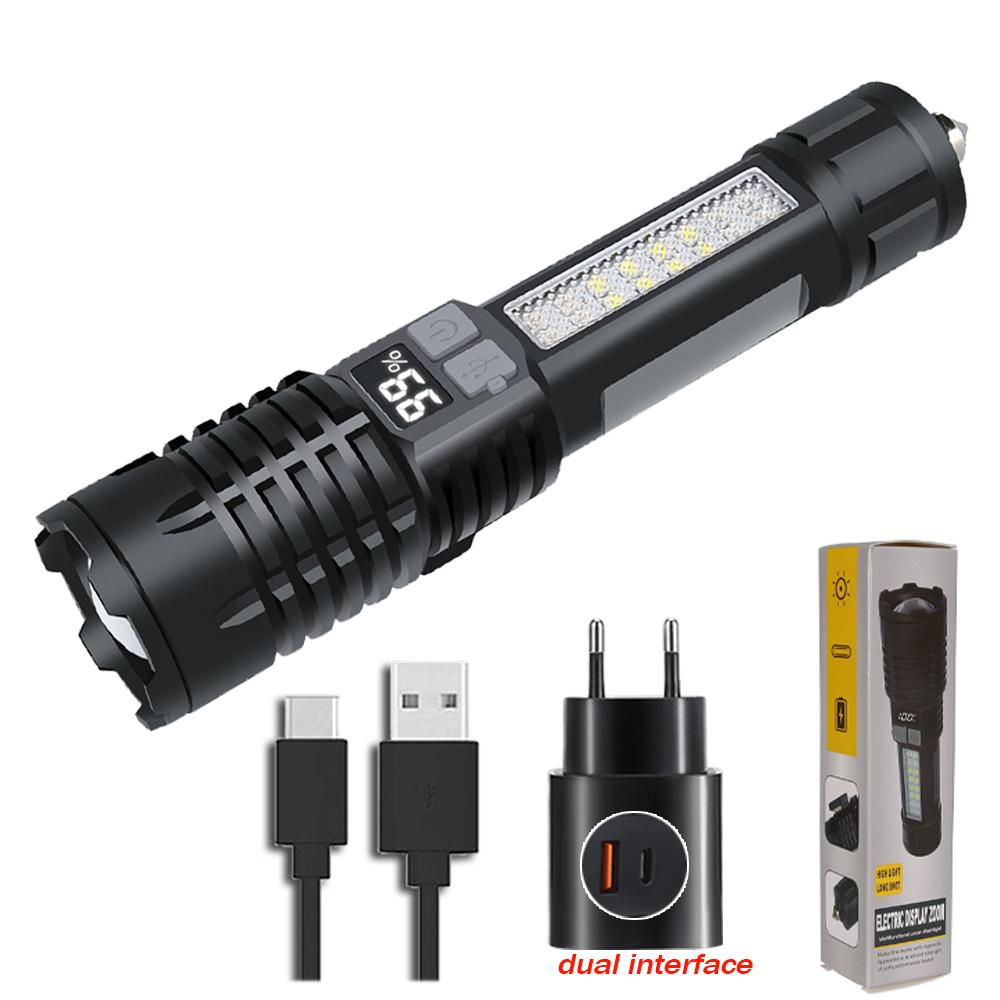 High Strong Power Led Flashlight Tactical Torch Light with Battery USB Charging Camping Hiking Emergency Zoomble Lantern Lamp