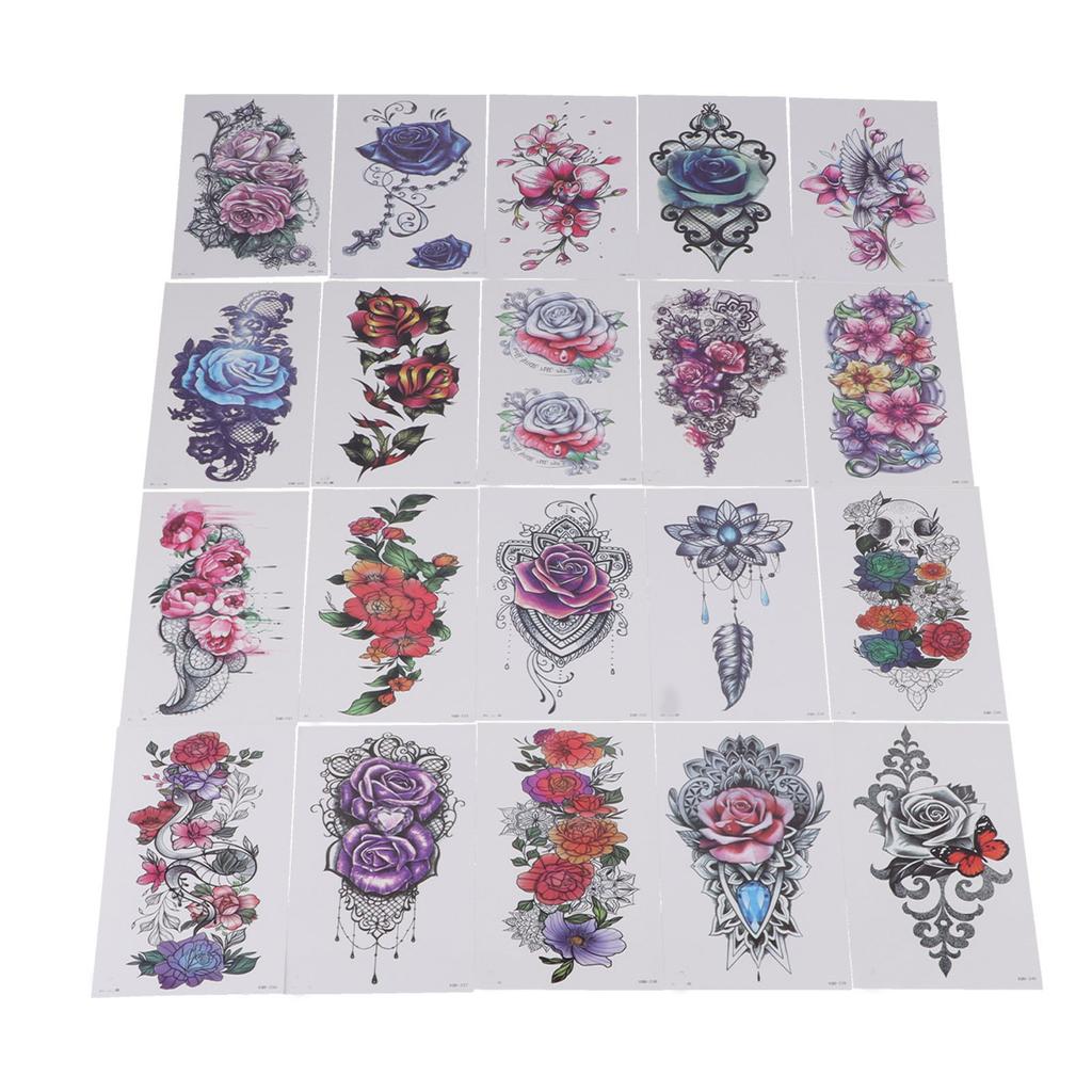 20pcs Temporary Tattoos Stickers Waterproof Long Lasting Flower Fake Tattoo for Women