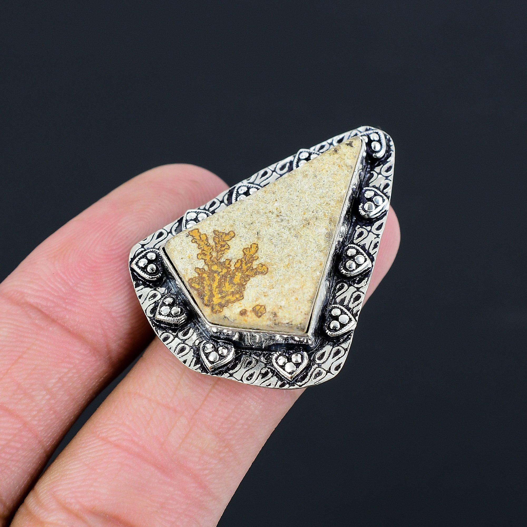 Natural Psilomelane Dendrite Gemstone 925 Silver Statement Ring Size 8 For Girls 8