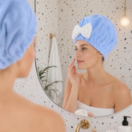 Dry Hair Cap, Bow Decor Soft Thickened Fabric Hair Towel, Ultra Absorbent Hair Wrap for Women Bathing Skin Care