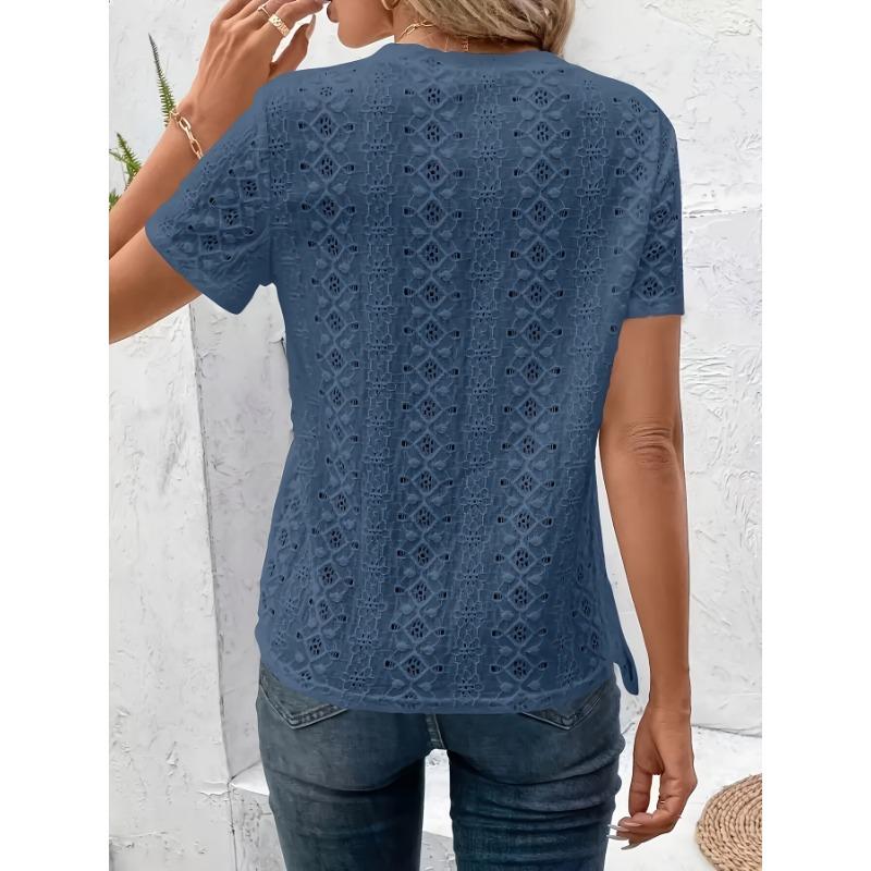 JKASHDK Women's Fashion Casual Summer Spring Solid Color Print Short Sleeve O-Neck Blouses & Shirts
