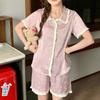 French Sweet Wind Floral Ice Silk Long-Sleeved Pajamas Women'S Spring And Autumn Ruffle Leaf Loungewear Set