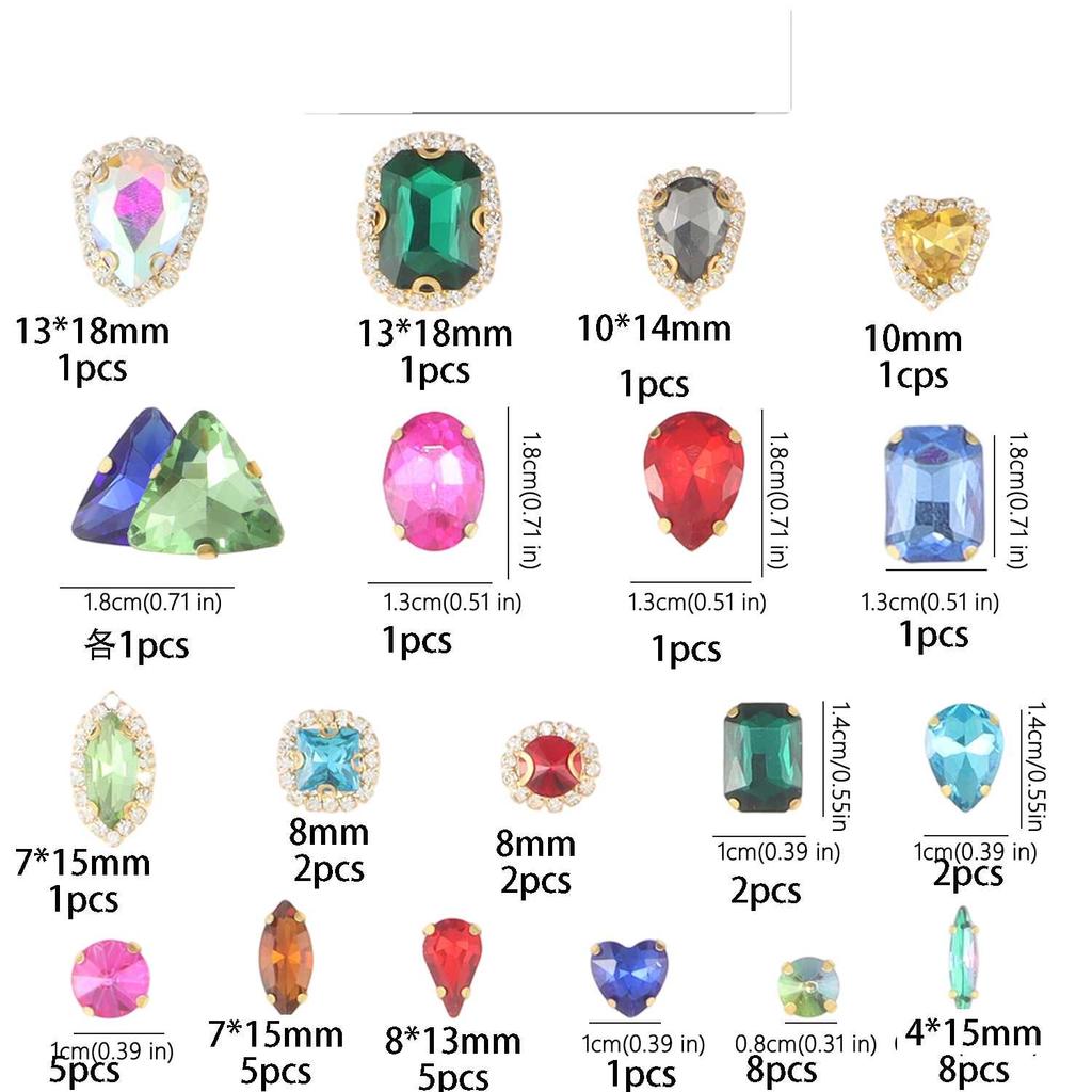 Sew On Rhinestones, Choupee 50PCS Sew On Glass Rhinestone Metal Back Prong Setting Sewing Claw Rhinestone Mixed Shapes