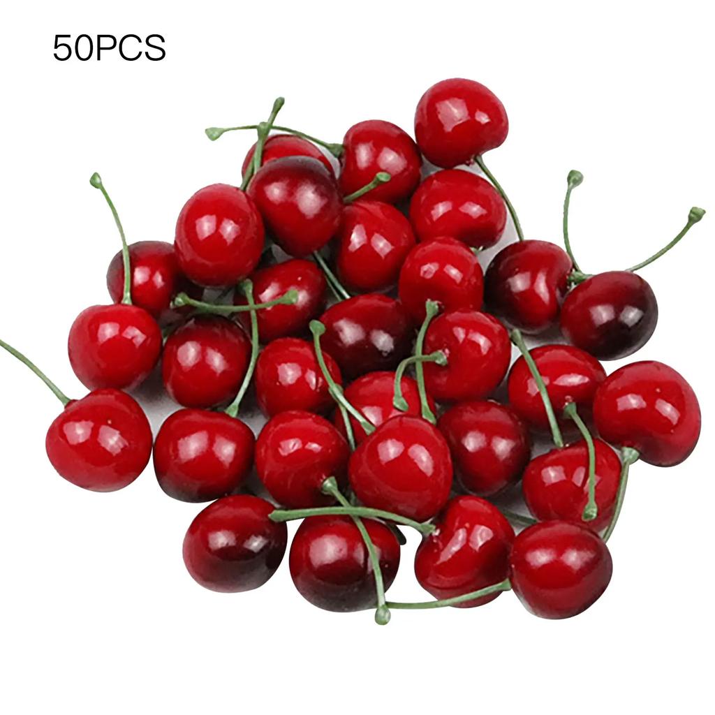 50pcs Artificial Cherries Bubble Cherry Fruits Wedding Home Decoration Photography Props