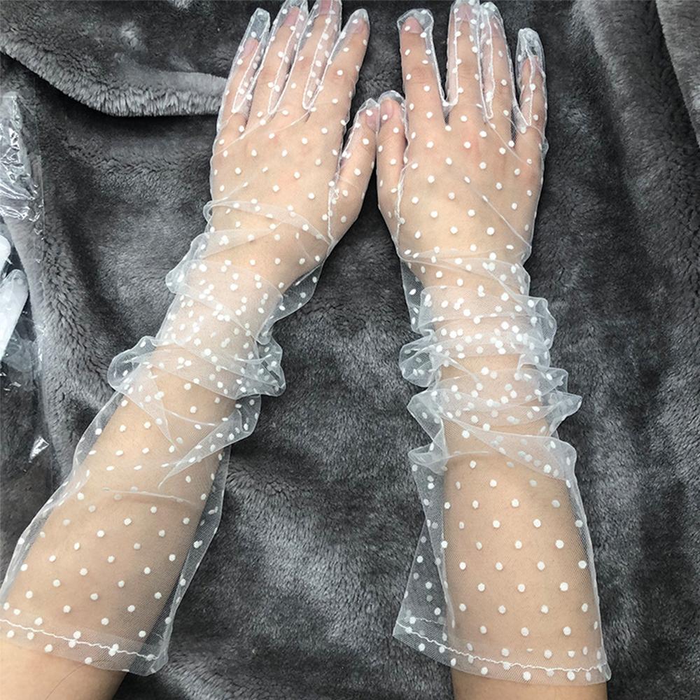 Falbala Full Finger Flexible Accessories Sunscreen Tulle Gloves Spots Lace Mittens Spots Gloves